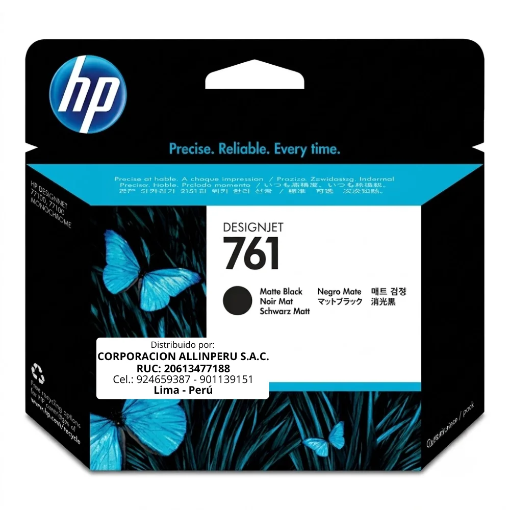 Cabezal HP 761 Matte Black CH648A original de frente