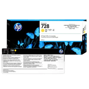 Foto de tinta HP 728 amarillo F9K15A vista lateral del cartucho
