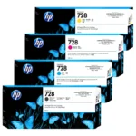 Foto de tinta HP 728 negro mate F9J68A 300ml junto al pack