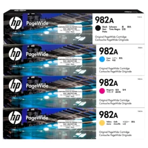 Kit tinta HP 982A cuatro cartuchos Negro Cyan Magenta Yellow sobre fondo blanco