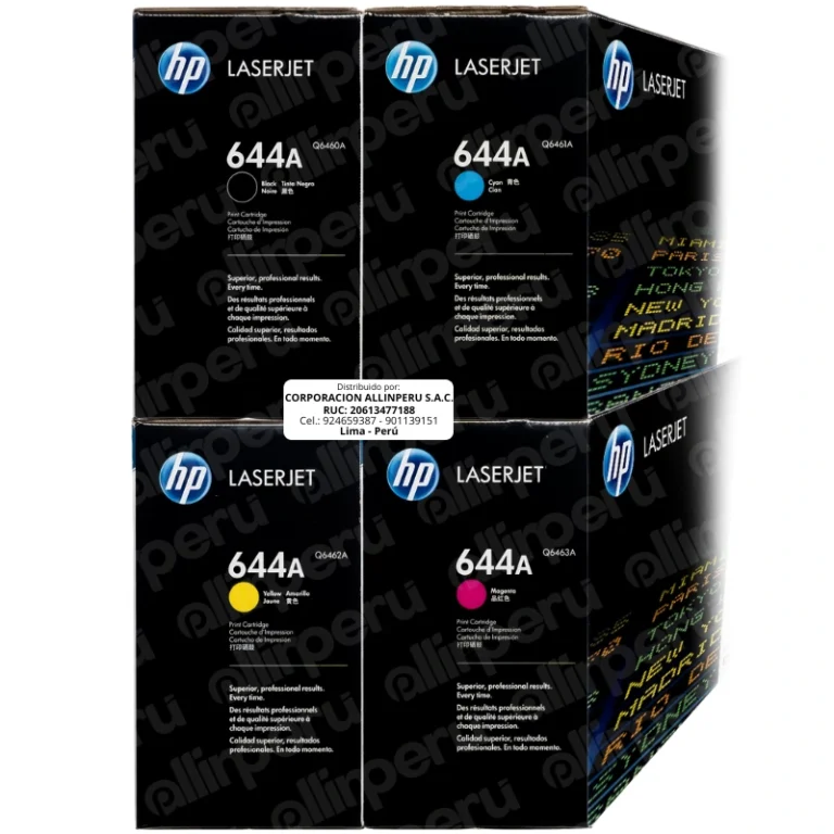 Foto de kit toner HP 644A CMYK caja frontal AllinPerú