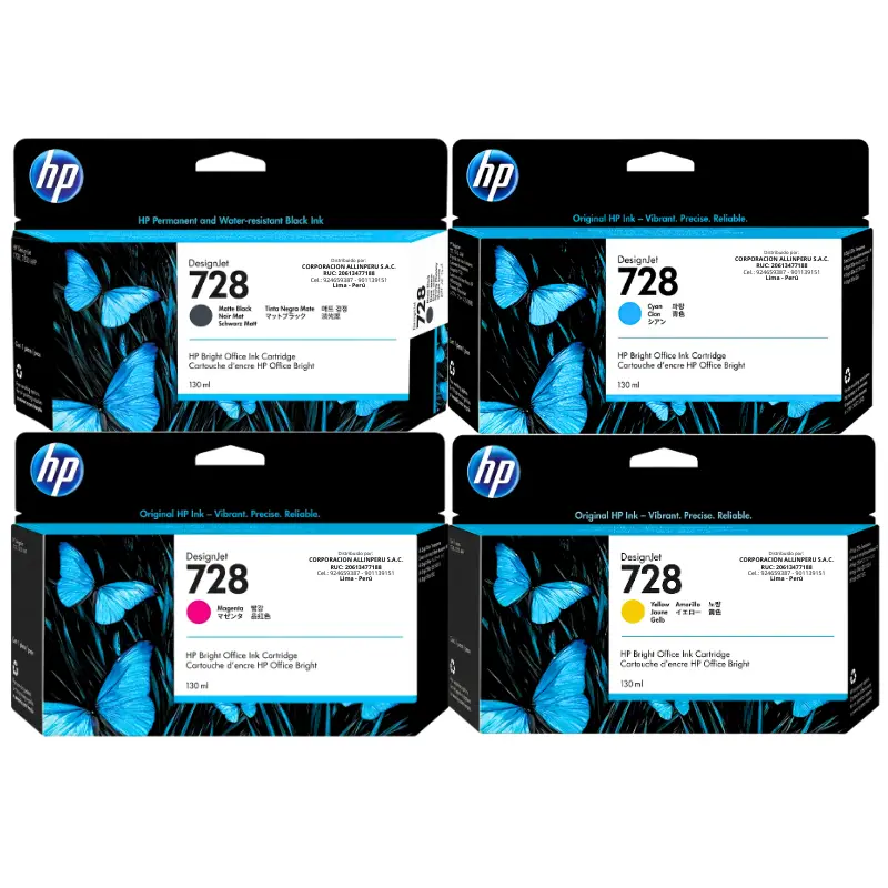 Foto de kit tinta HP 728 130ml CMYK cuatro cartuchos originales