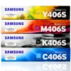 Toner Samsung CLT-406S pack original 4 colores CMYK sobre fondo blanco