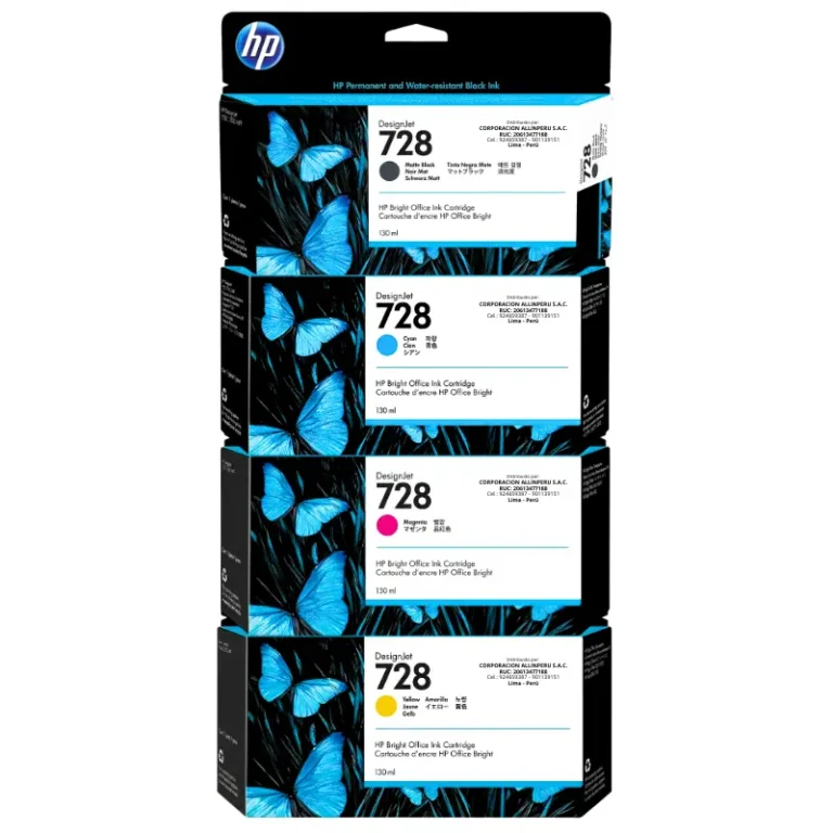 Pack tinta HP 728 130ml CMYK cuatro cartuchos originales