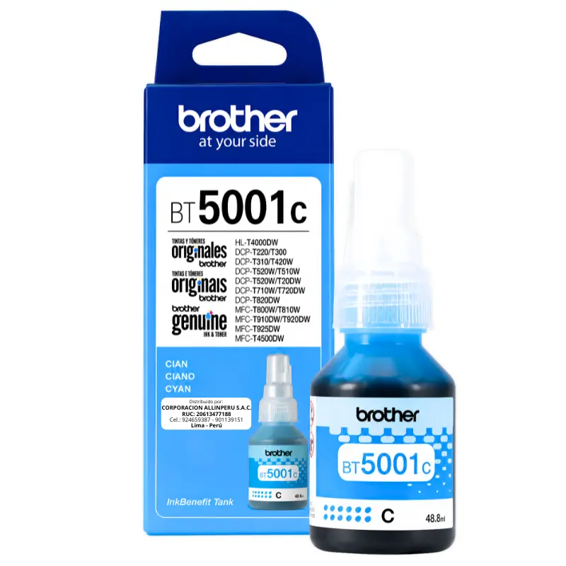 Tinta Brother BT-5001C Cyan original Foto de tinta Brother BT-5001C Cyan botella frontal