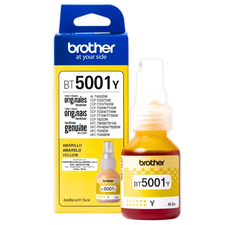 Foto de tinta Brother BT-5001Y Amarillo botella frontal
