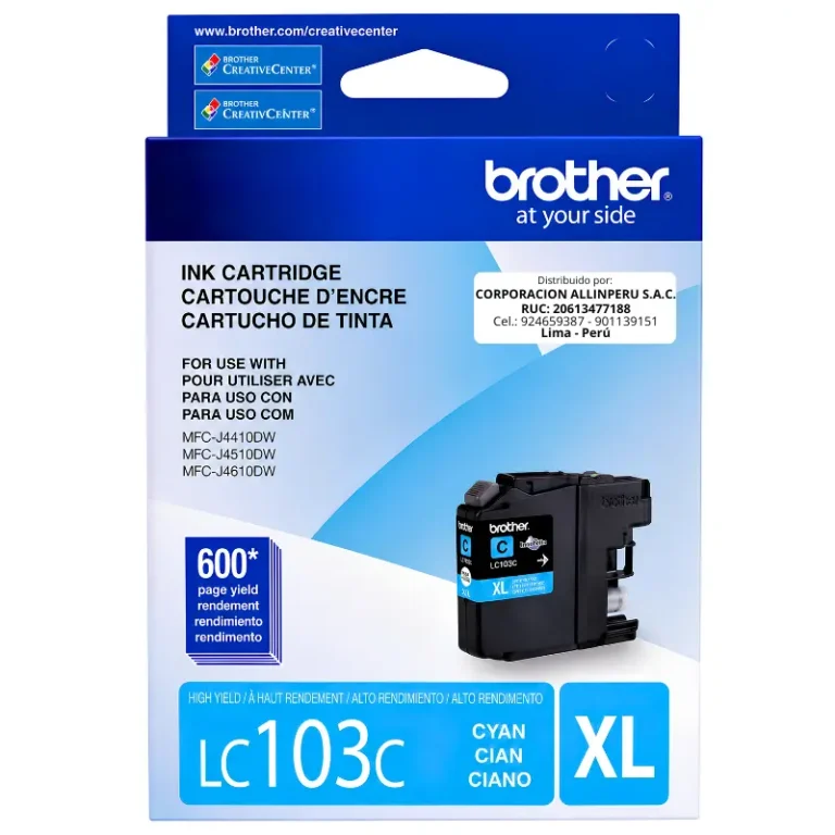 Foto de tinta Brother LC103C cian original vista frontal