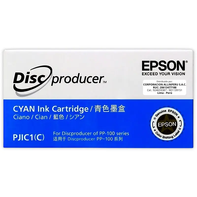 Tinta Epson C13S020447 PJIC1 cian original sellada para Discproducer PP-100