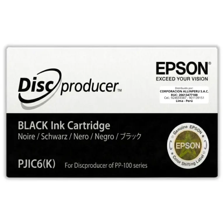 Tinta Epson C13S020452 PJIC6 negra original sellada para Discproducer PP-100