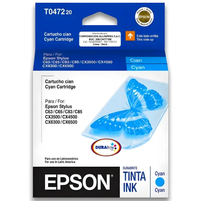 Cartucho tinta Epson T047220 Cyan T0472 vista frontal sellado de fábrica