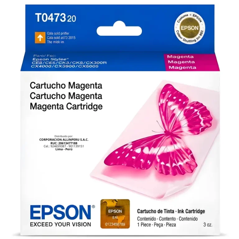 Cartucho tinta Epson T047320 Magenta T0473 vista frontal sellado de fábrica