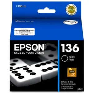 Tinta Epson T136126 negra original sellada de fábrica para WorkForce K101 y K301