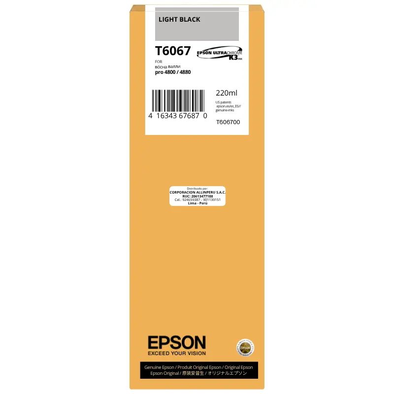 Cartucho de tinta Epson T6067 Light Black 220ml UltraChrome K3 original sellado
