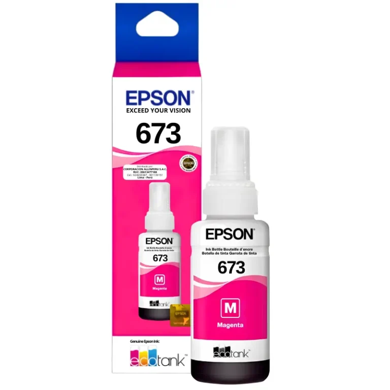 Botella tinta Epson T673320 magenta 70 ml vista frontal producto sellado