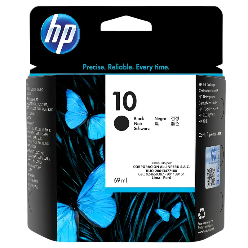 Tinta HP 10 Negro C4844A Tinta HP 10 negro C4844A cartucho original de frente