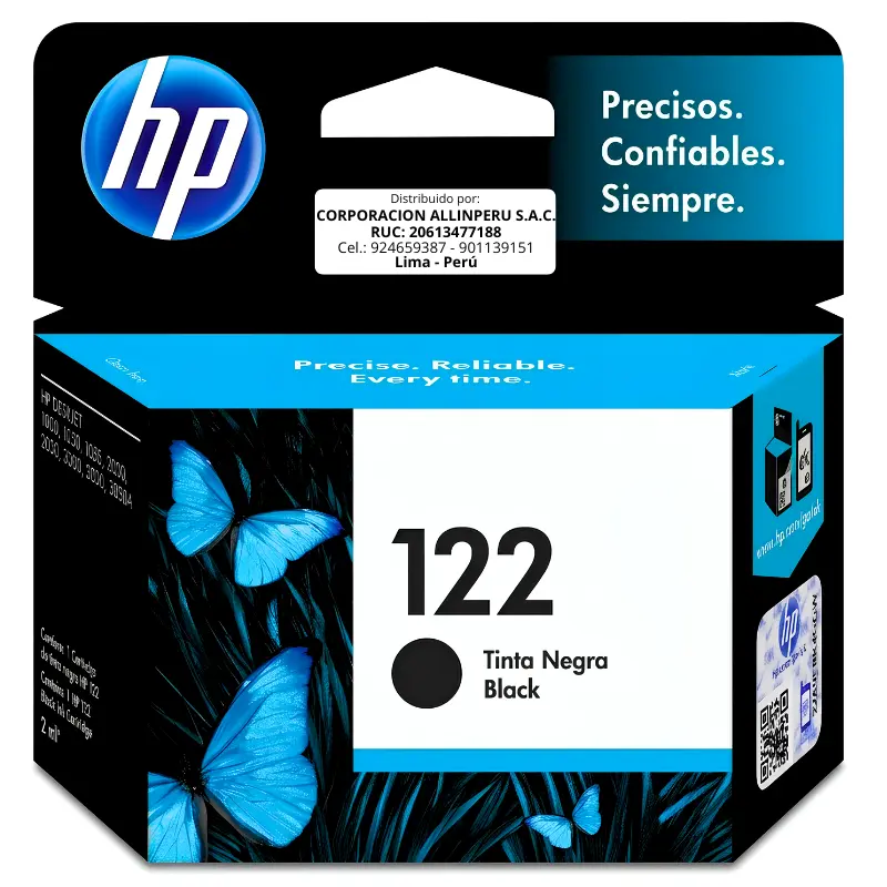 Tinta HP 122 Negro CH561HL original vista frontal del cartucho
