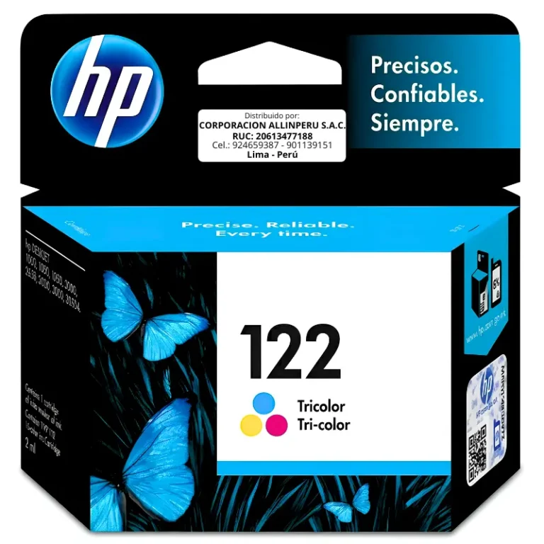 Tinta HP 122 Tricolor CH562HL original vista frontal del cartucho