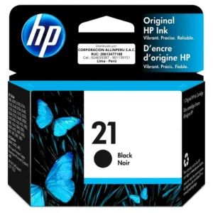 Tinta HP 21 negro C9351AL original de frente sobre fondo blanco
