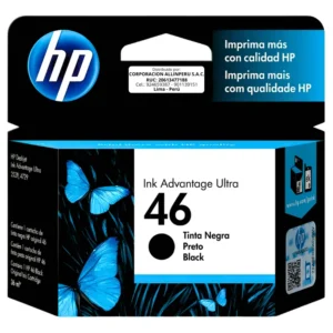 Tinta HP 46 negro CZ637AL vista frontal del empaque original