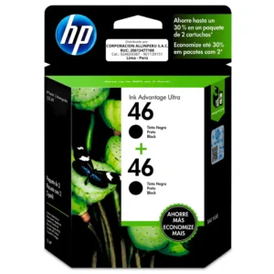 Foto de tinta HP 46 negro M0H61AL two pack empaque frontal