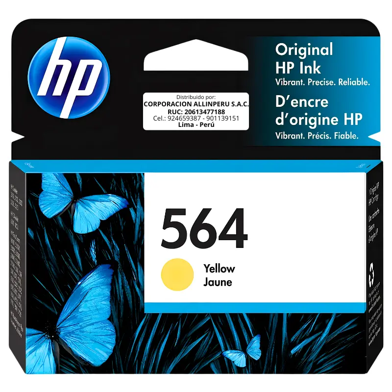 Tinta HP 564 amarillo CB320WL cartucho original de frente