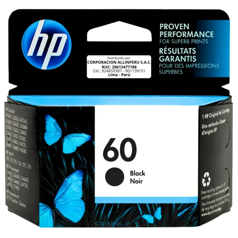 Tinta HP 60 negro CC640WL cartucho original frontal