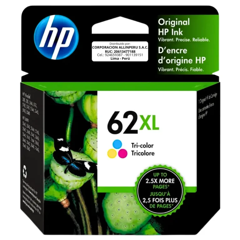 Tinta HP 62XL Tricolor C2P07AL cartucho original vista frontal
