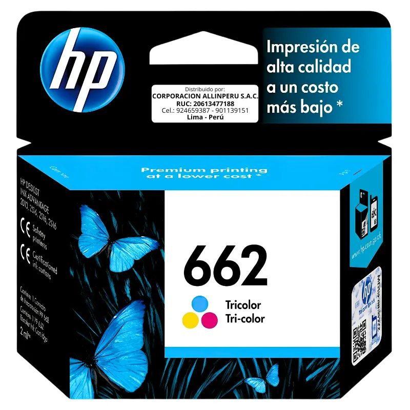 Foto de tinta HP 662 tricolor CZ104AL original frontal