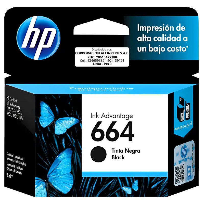 Tinta HP 664 Negro F6V29AL Tinta HP 664 negro F6V29AL cartucho original