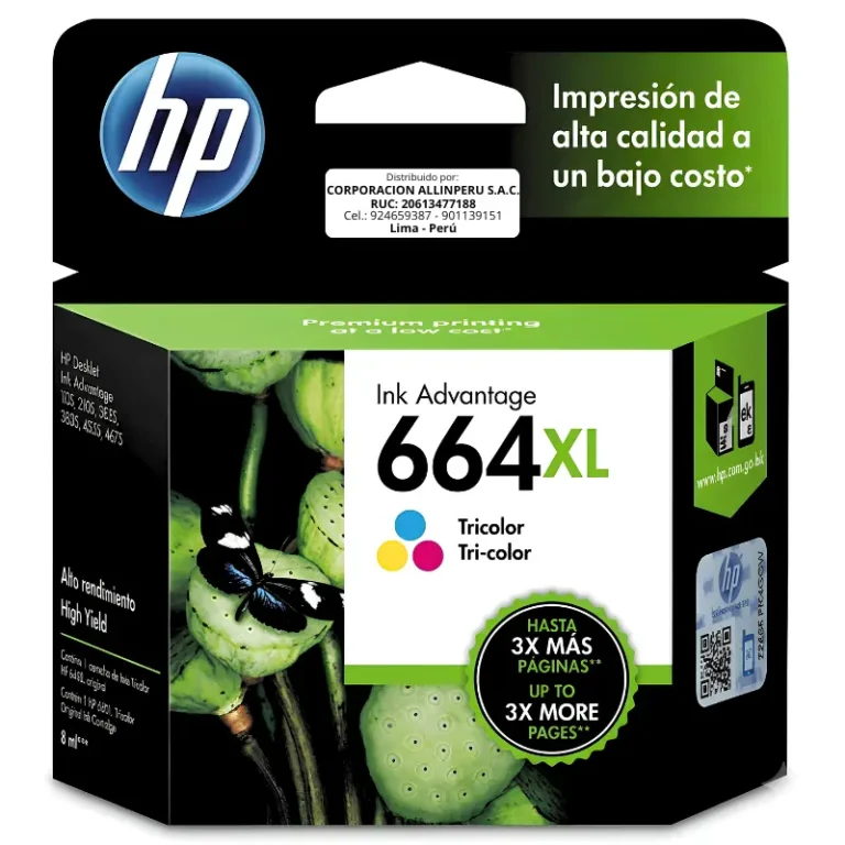 Tinta HP 664XL Tricolor F6V30AL original vista frontal