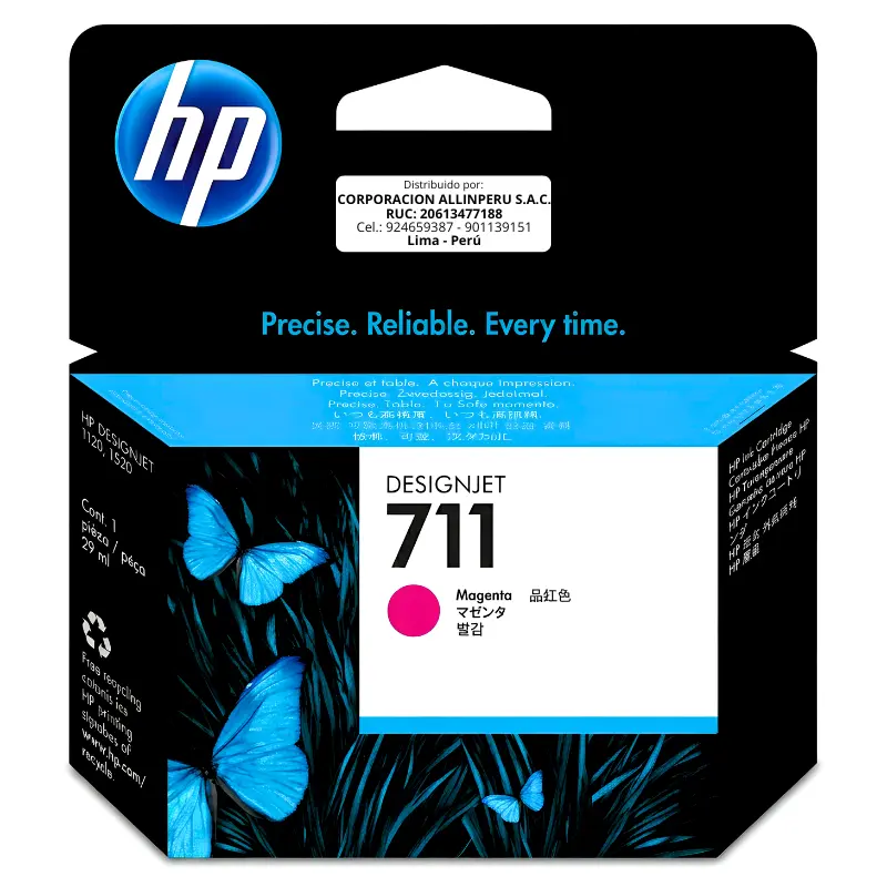 Foto de tinta HP 711 magenta CZ131A de 29 ml para plotters HP DesignJet