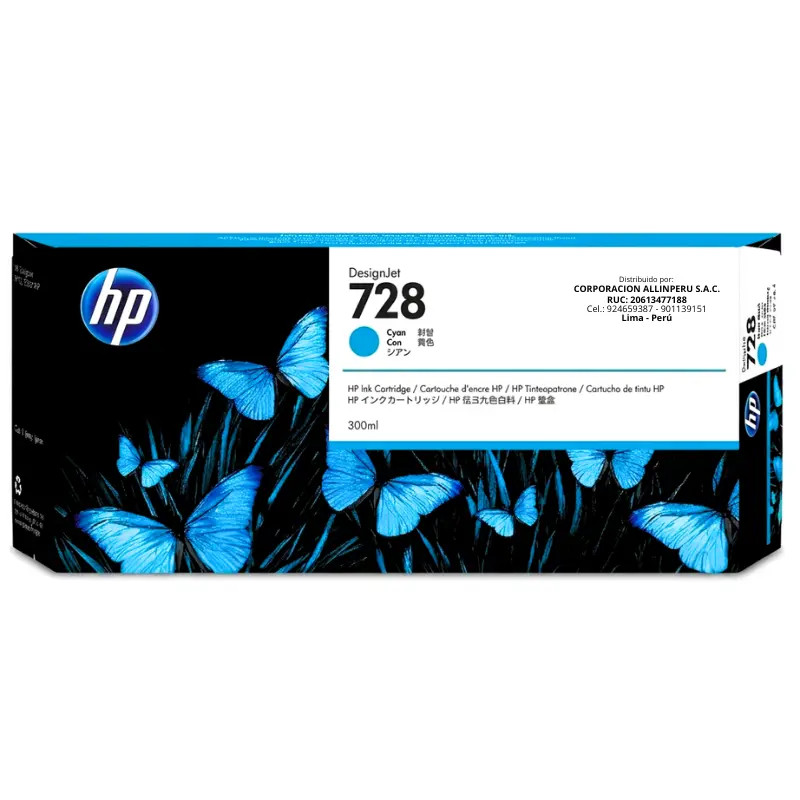 Foto de tinta HP 728 cian F9K17A 300ml caja original