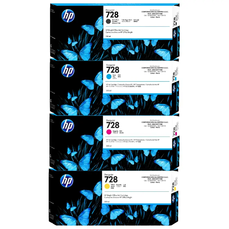 Foto de tinta HP 728 pack 4 colores original 300ml caja completa