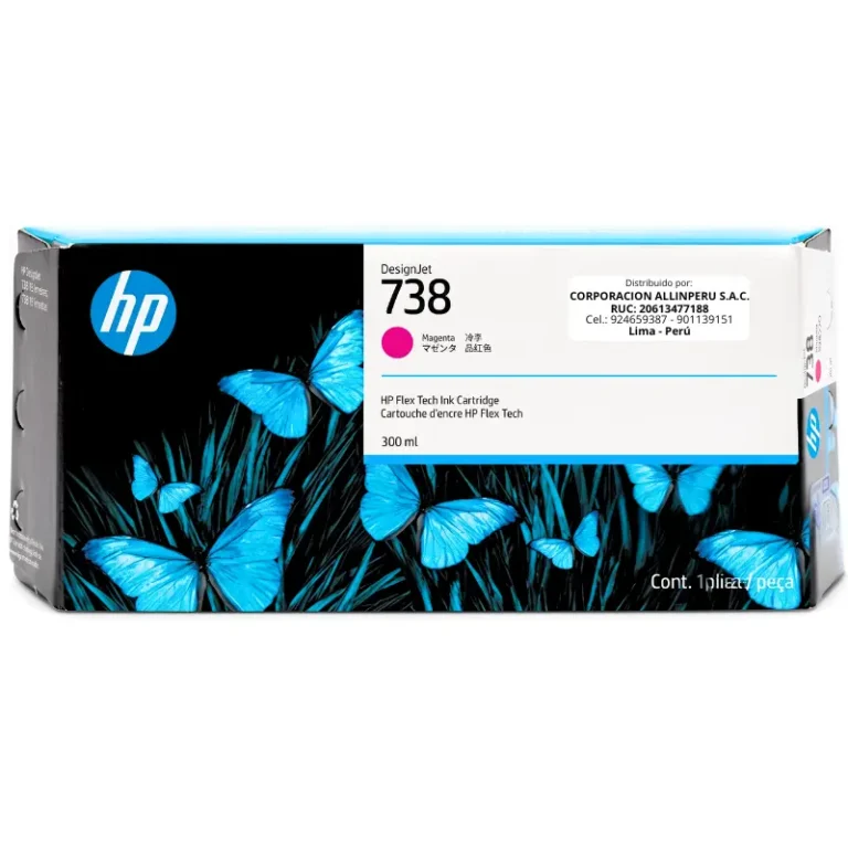 Tinta HP 738 Magenta 676M7A 300ml para DesignJet T850 T950 - vista frontal