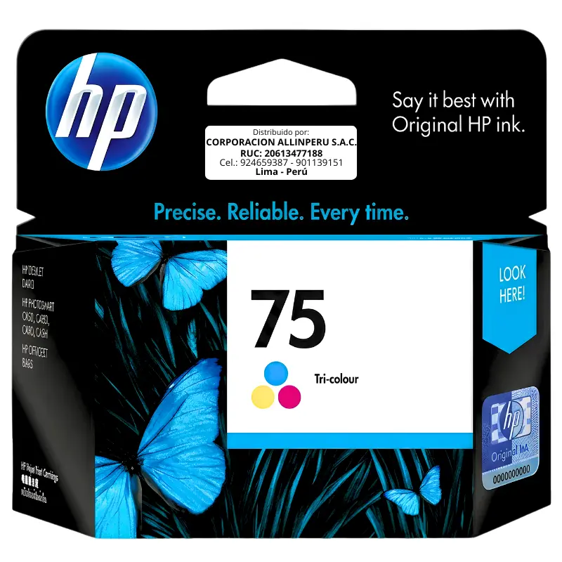 Tinta HP 75 Tricolor CB337WL original cartucho frontal