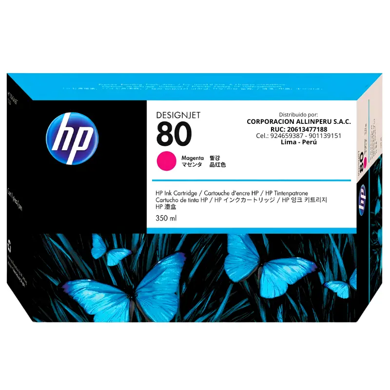 Tinta HP 80 magenta C4847A 350ml original vista frontal