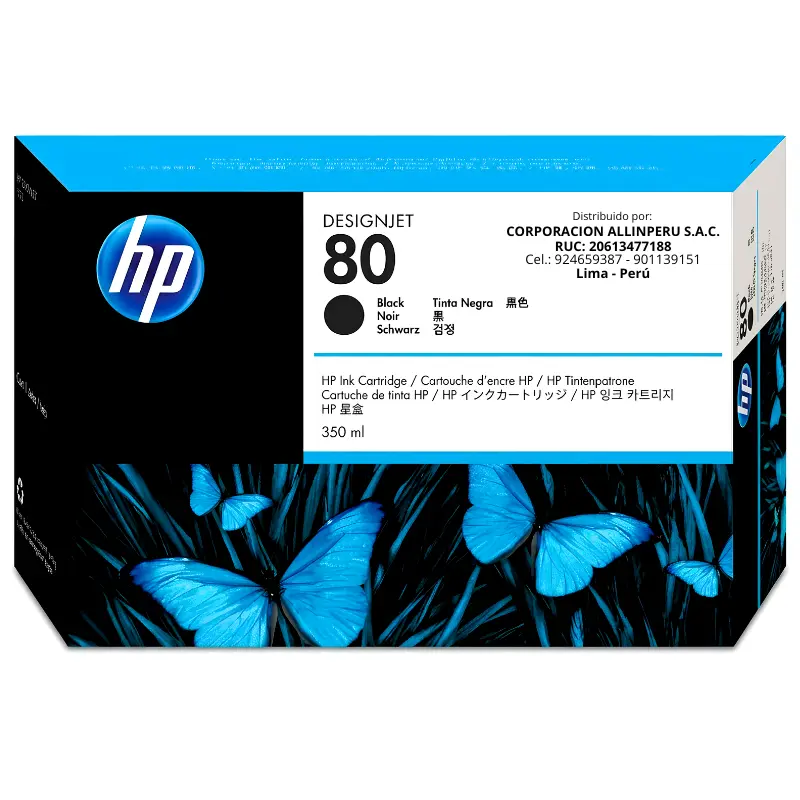 Tinta HP 80 negro C4871A 350ml original vista frontal