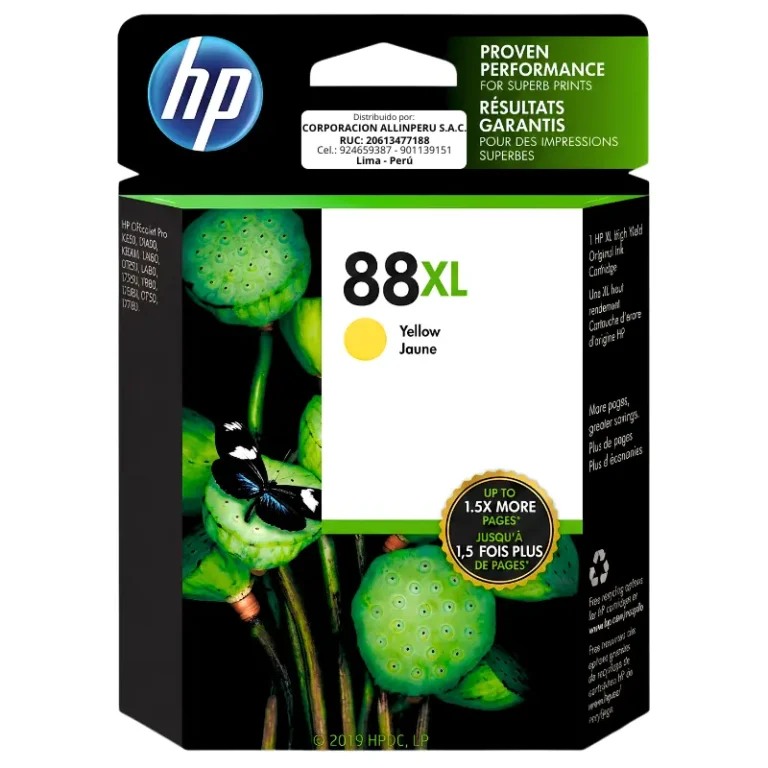 Foto de tinta hp 88xl amarillo C9393AL cartucho original de frente