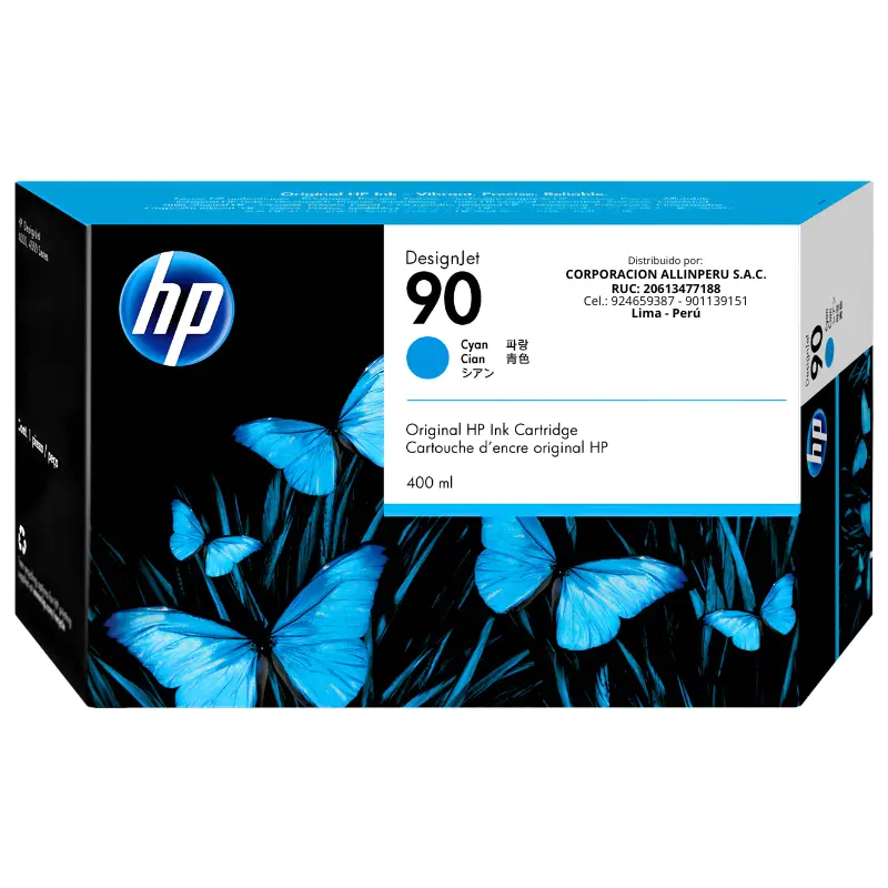 Foto de tinta HP 90 cyan C5061A cartucho frontal 400ml