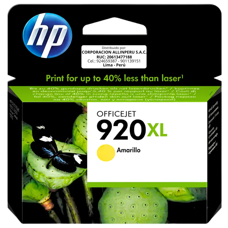 Tinta HP 920XL CD974AL amarillo cartucho original frontal