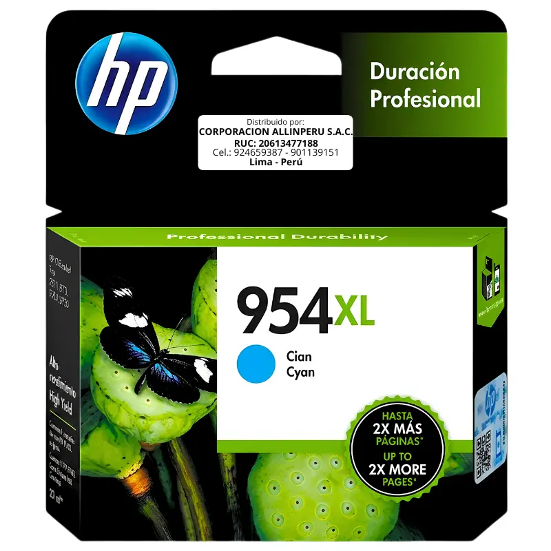 Tinta HP 954XL Cian L0S62AL original de alto rendimiento