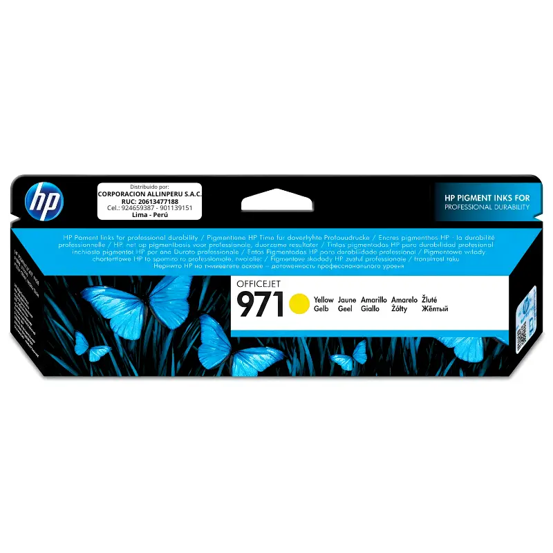Tinta HP 971 CN624AM amarillo original cartucho frontal