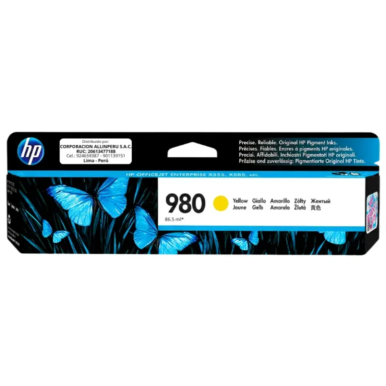 Tinta HP 980 amarillo D8J09A cartucho original frontal