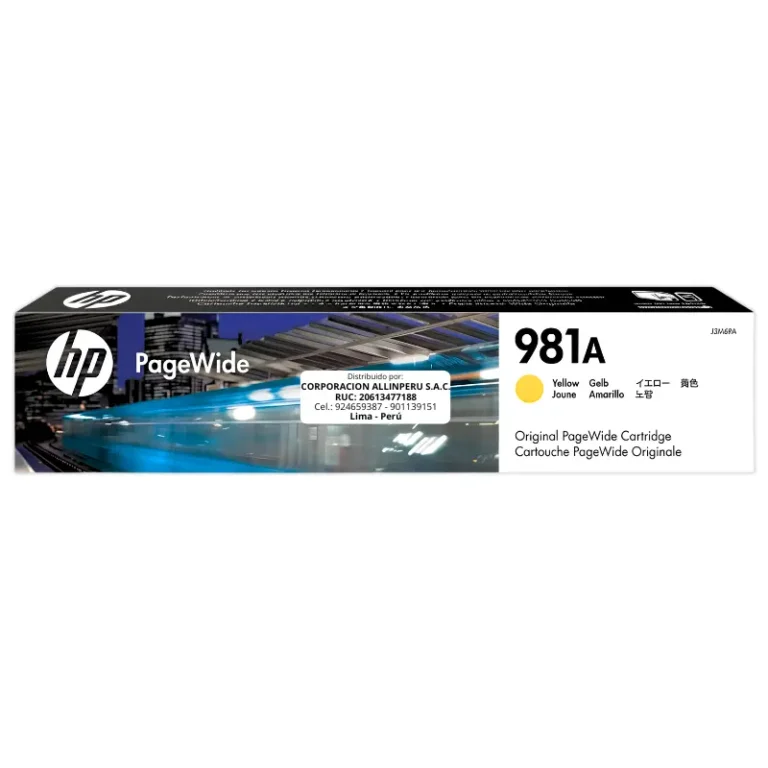 Tinta HP 981A amarillo J3M70A original vista frontal del cartucho