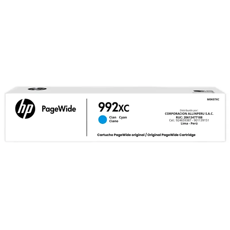 Foto de tinta HP 992X cian M0K07XC empaque original