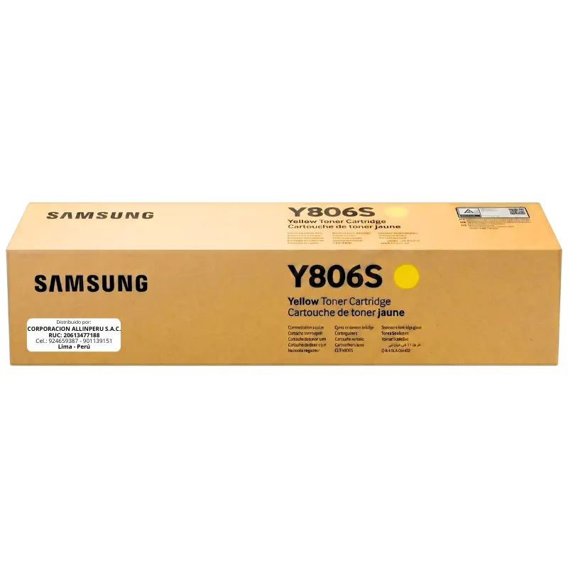 Tóner Samsung CLT-Y806S amarillo original sellado SS728A fondo blanco