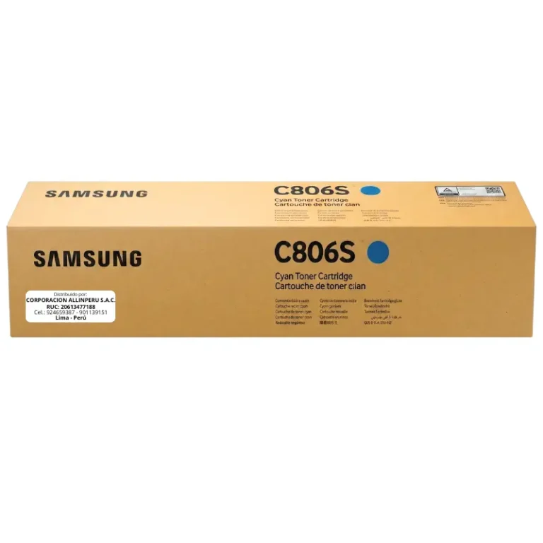 Tóner Samsung CLT-C806S cian original sellado SS553A fondo blanco
