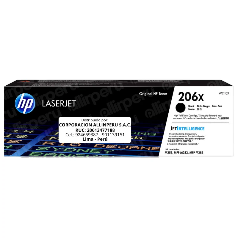 Foto de tóner HP 206X negro W2110X original de frente
