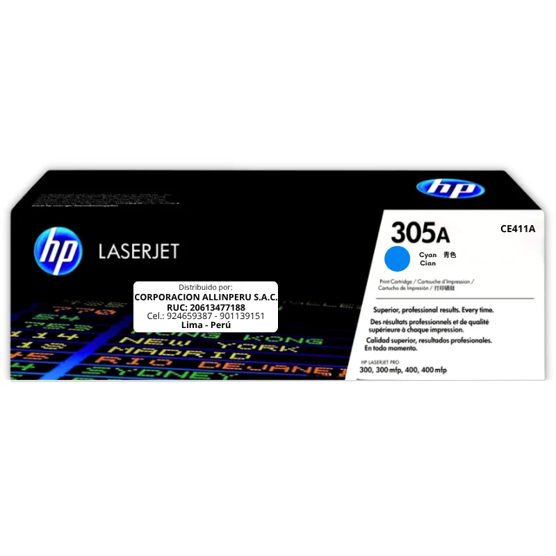 Tóner HP 305A Cian CE411A original frontal
