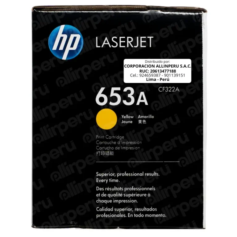 Foto de empaque sellado tóner HP 653A Amarillo caja cerrada